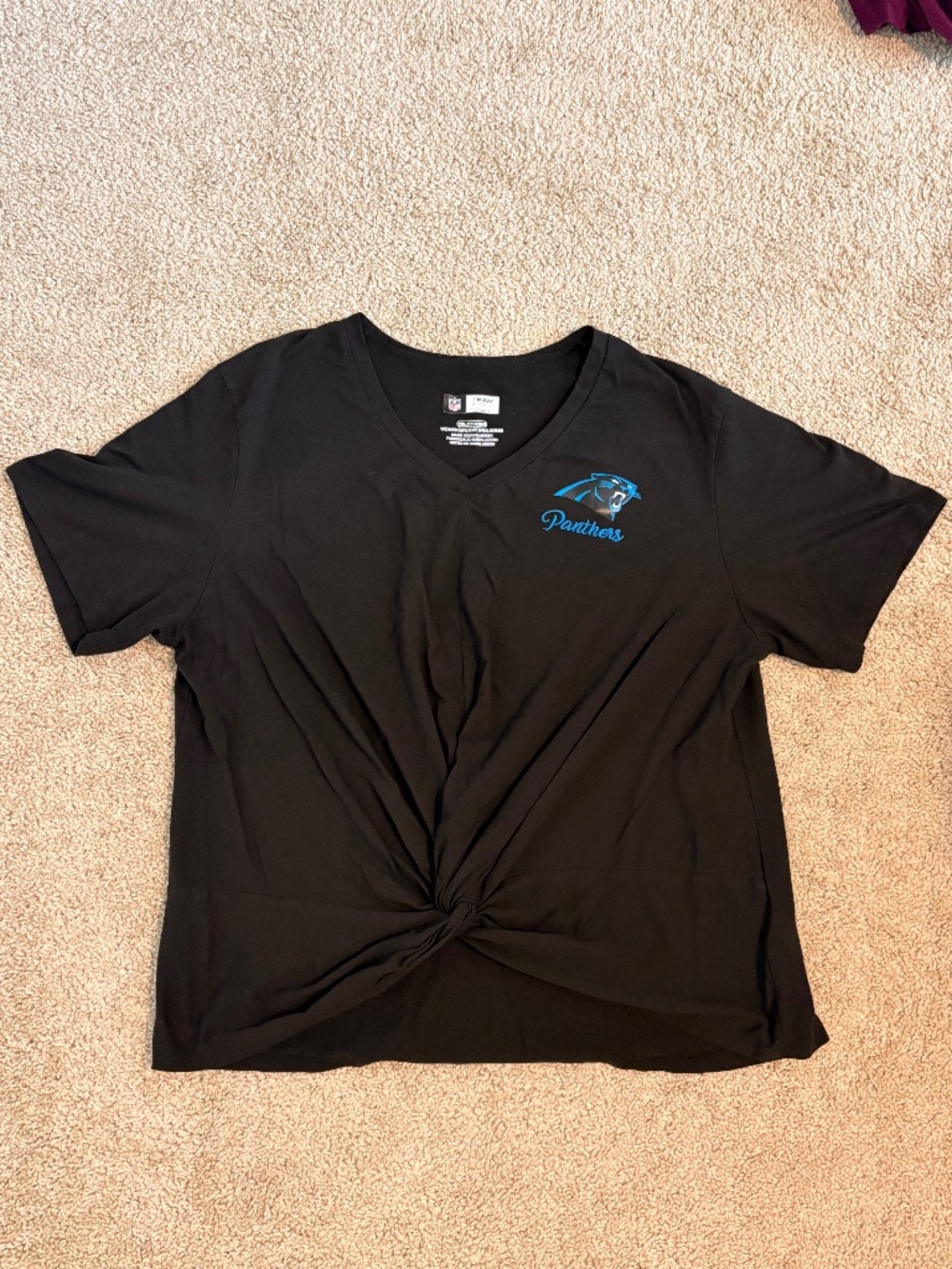Women's Carolina Panthers Black V-Neck Twist Front Tee - XXL